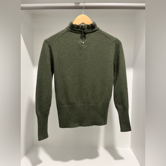 J. Crew Wool Blend Ruffle Trim Mock Neck Heather Frosted Olive Sweater XS - Picture 4 of 8